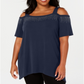 JM Collection Women's Plus Embellished Cold Shoulder Top Blue Size 2X