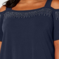 JM Collection Women's Plus Embellished Cold Shoulder Top Blue Size 2X