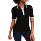 Maison Jules Women's Button Short Sleeve Collared Top Black Size Large