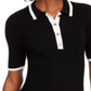 Maison Jules Women's Button Short Sleeve Collared Top Black Size Large