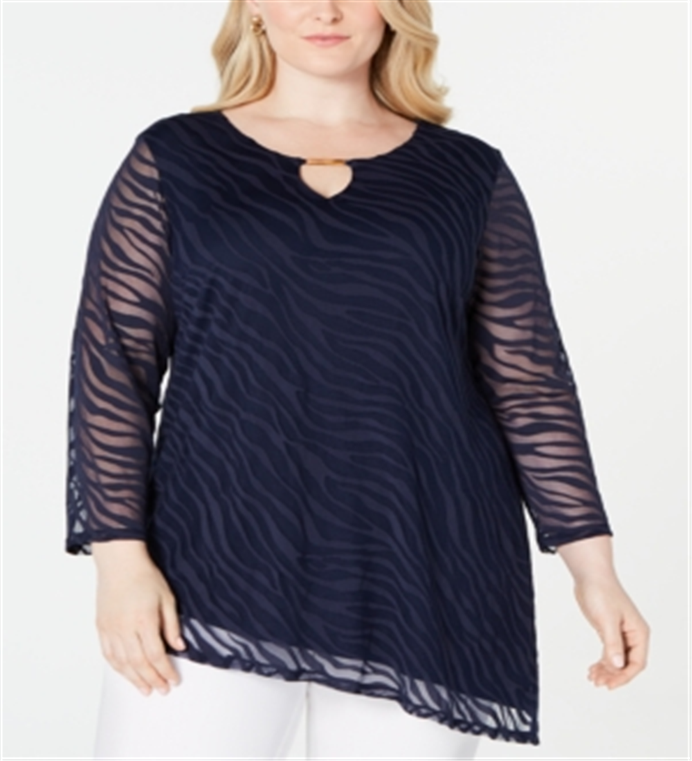 JM Collection Women's Plus Burnout Tunic Blue Size 2X