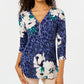 JM Collection Women's Printed Zip Neck Tunic Blue Size Petite L