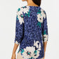 JM Collection Women's Printed Zip Neck Tunic Blue Size Petite L