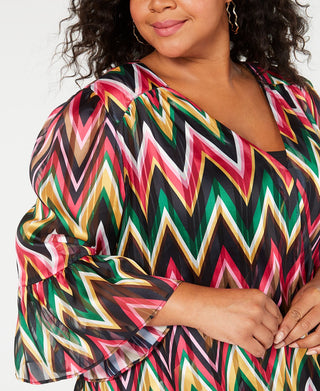 INC International Concepts Women's Chevron Bell Sleeve V Neck Formal Top Pink Size 3X