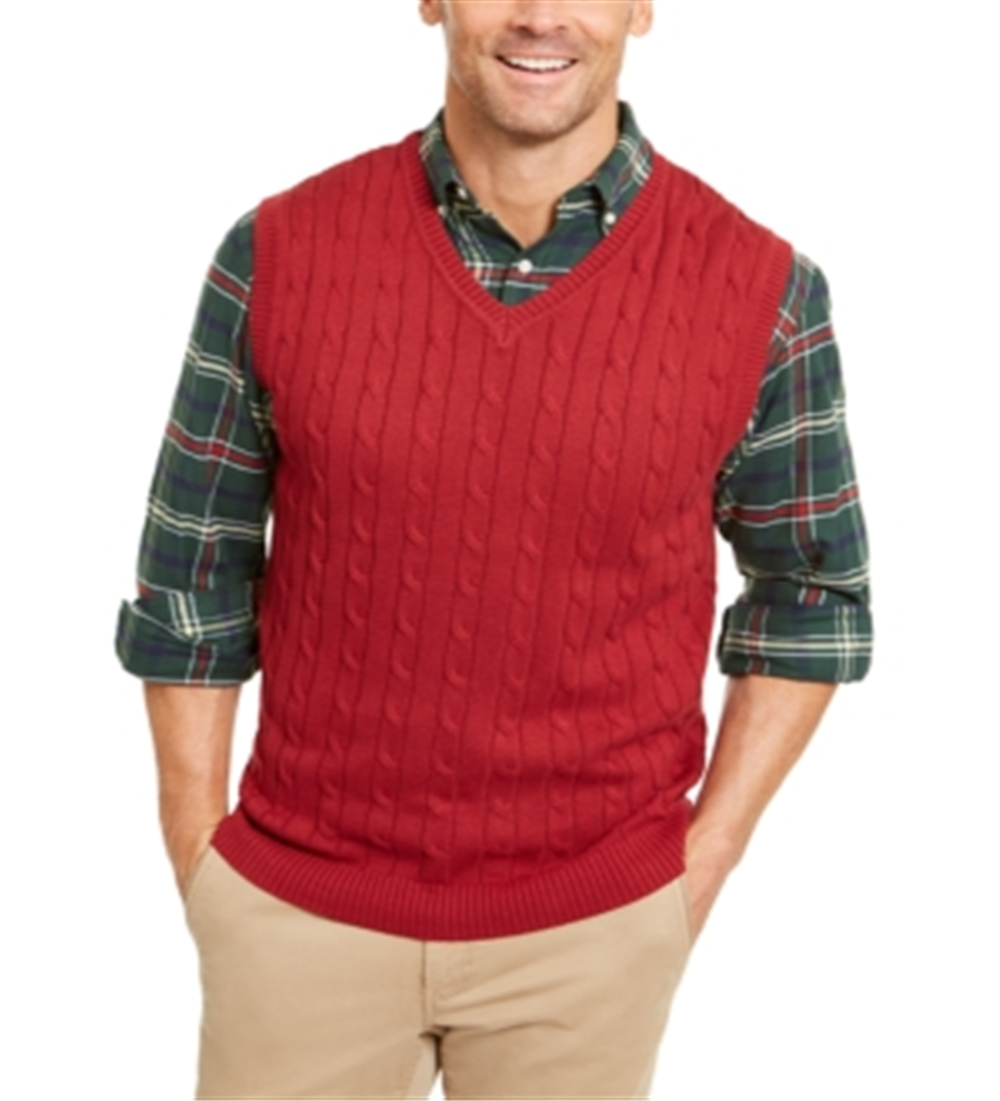 Club Room Men's Cable-Knit Cotton Sweater Vest Red Size Large