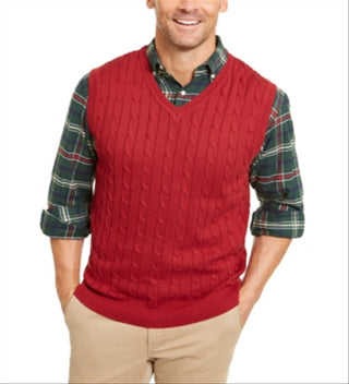 Club Room Men's Cable-Knit Cotton Sweater Vest Red Size Large