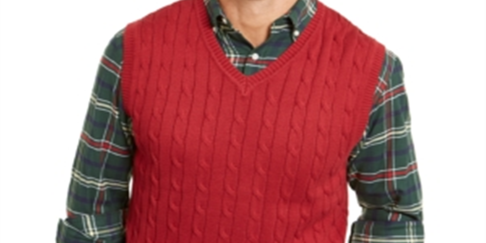 Club Room Men's Cable-Knit Cotton Sweater Vest Red Size Large