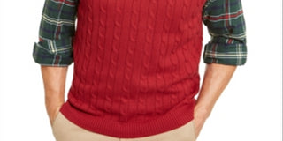 Club Room Men's Cable-Knit Cotton Sweater Vest Red Size Large