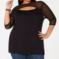 INC International Concepts Women's Plus Illusion Detail Top Black Size 1X