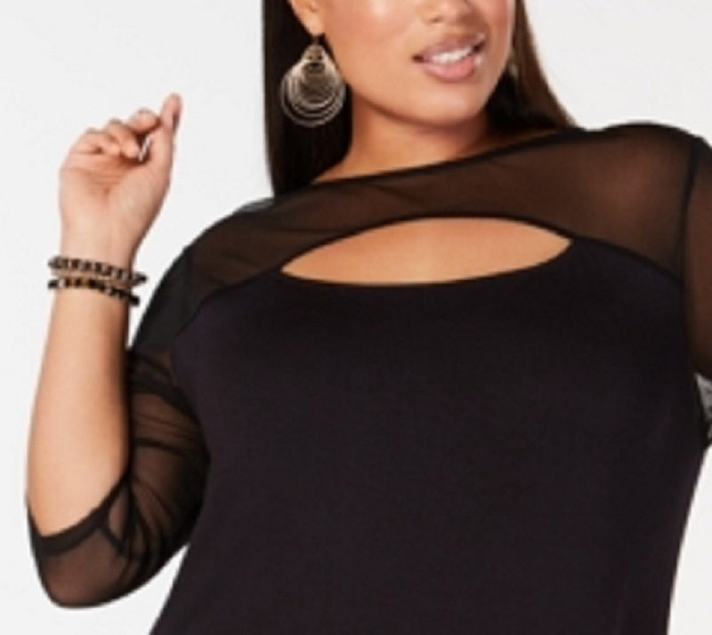 INC International Concepts Women's Plus Illusion Detail Top Black Size 1X
