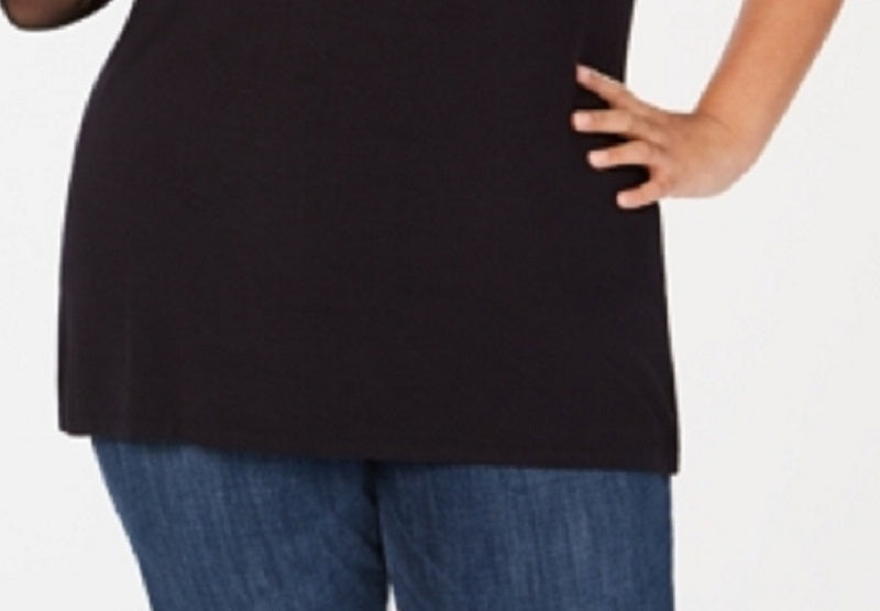 INC International Concepts Women's Plus Illusion Detail Top Black Size 1X