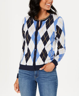 Charter Club Women's Argyle Knit Cardigan Blue Size X-Small