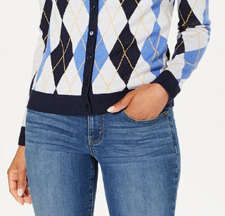Charter Club Women's Argyle Knit Cardigan Blue Size X-Small