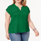 INC International Concepts Women's Plus Mixed Media Utility Shirt Green Size 4X