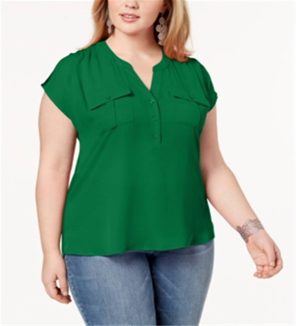INC International Concepts Women's Plus Mixed Media Utility Shirt Green Size 4X