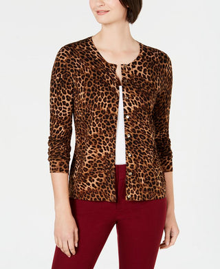 Charter Club Women's Printed Cardigan Brown Size Petite