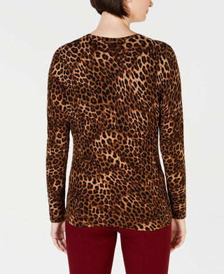 Charter Club Women's Printed Cardigan Brown Size Petite Small