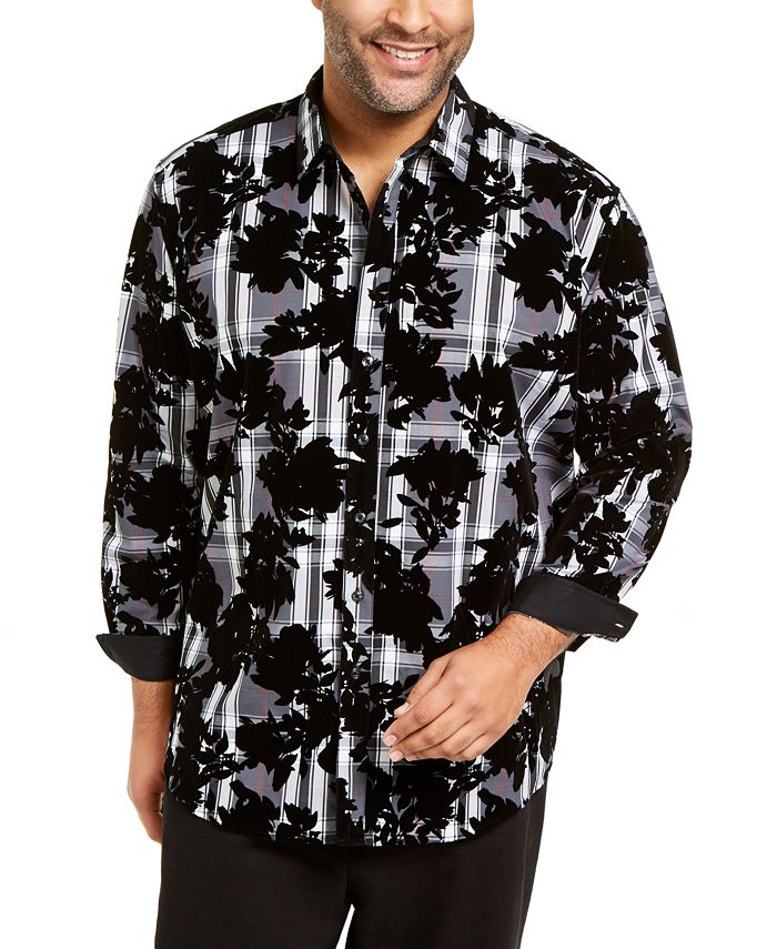 INC International Concepts Men's Patterned Long Sleeve Button Down Casual Shirt Gray Size 48