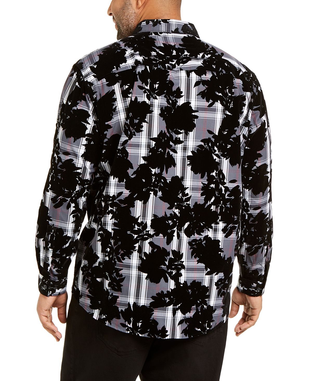 INC International Concepts Men's Patterned Long Sleeve Button Down Casual Shirt Gray Size 48