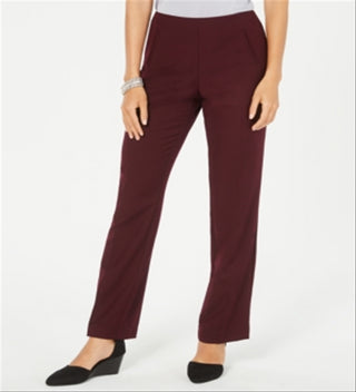Style & Co Women's Tummy Control Pull On Straight Leg Pants Red Size 18
