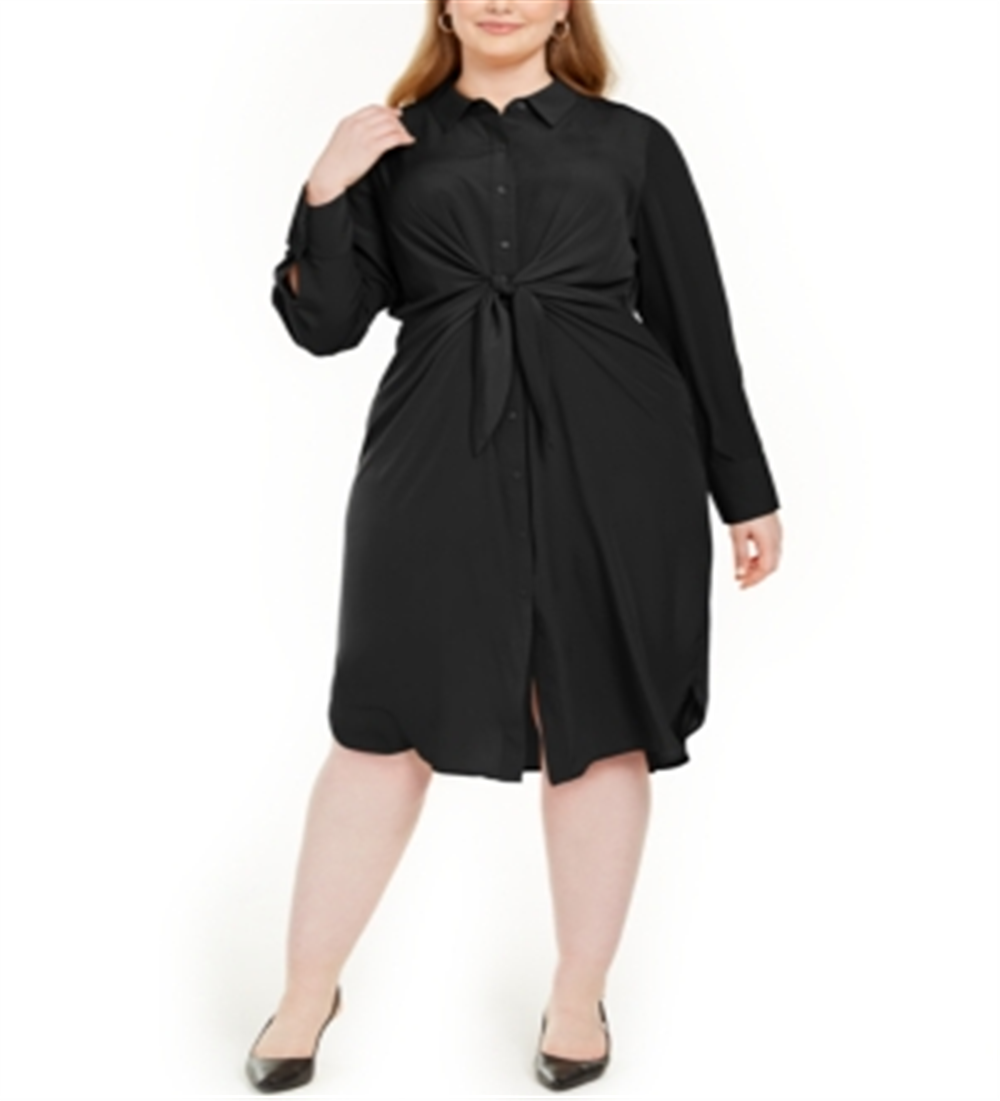 Alfani Women's Plus Tie Front Shirtdress Black Size Petite Small