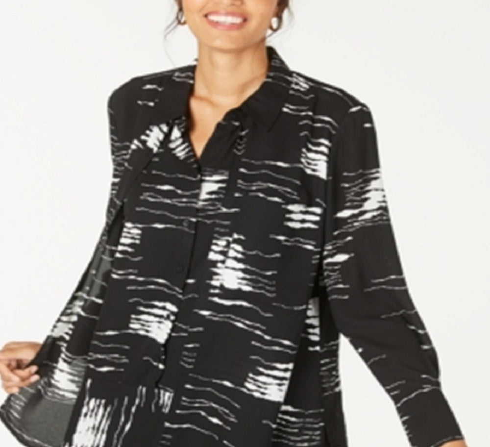 Alfani Women's Printed Popover Tunic Top Black Size X-Small