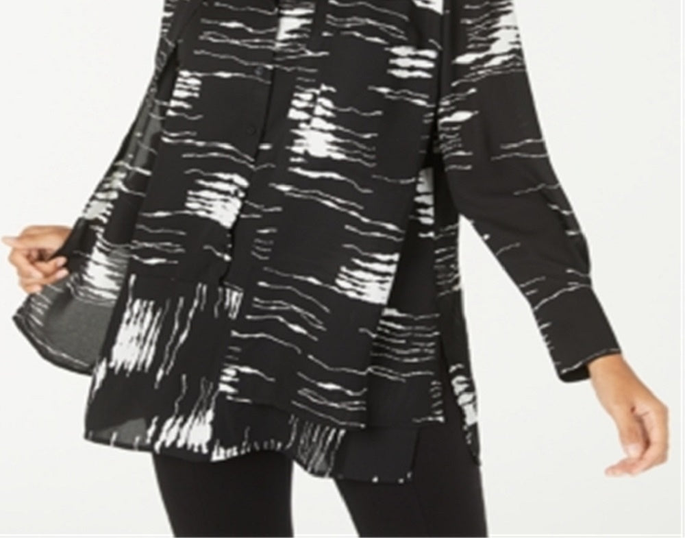 Alfani Women's Printed Popover Tunic Top Black Size X-Small