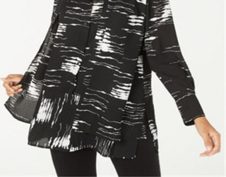 Alfani Women's Printed Popover Tunic Top Black Size X-Small