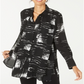 Alfani Women's Printed Popover Tunic Top Black Size X-Small