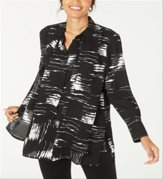 Alfani Women's Printed Popover Tunic Top Black Size X-Small