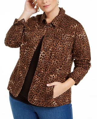 Charter Club Women's Plus Cheetah Print Jacket Brown Size 4X
