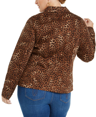 Charter Club Women's Plus Cheetah Print Jacket Brown Size 4X
