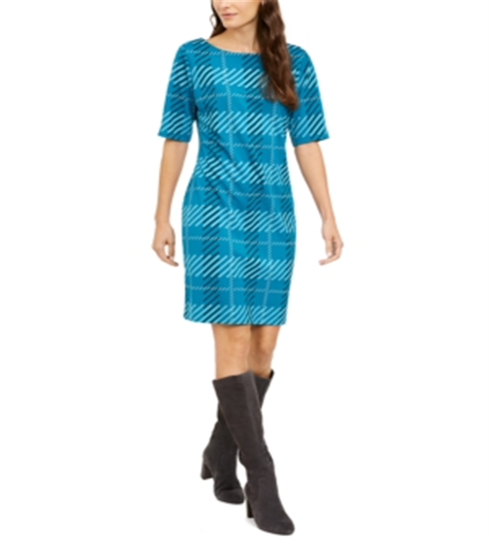 Alfani Women's Plaid Sheath Dress Plaid Blue Size 18