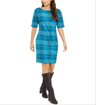 Alfani Women's Plaid Sheath Dress Plaid Blue Size 18