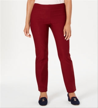 Charter Club Women's Cambridge Skinny Pull On Tummy Control Pants Red Size 10