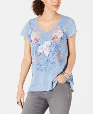 Style & Co Women's Blue Graphic Print Top Size P-Small