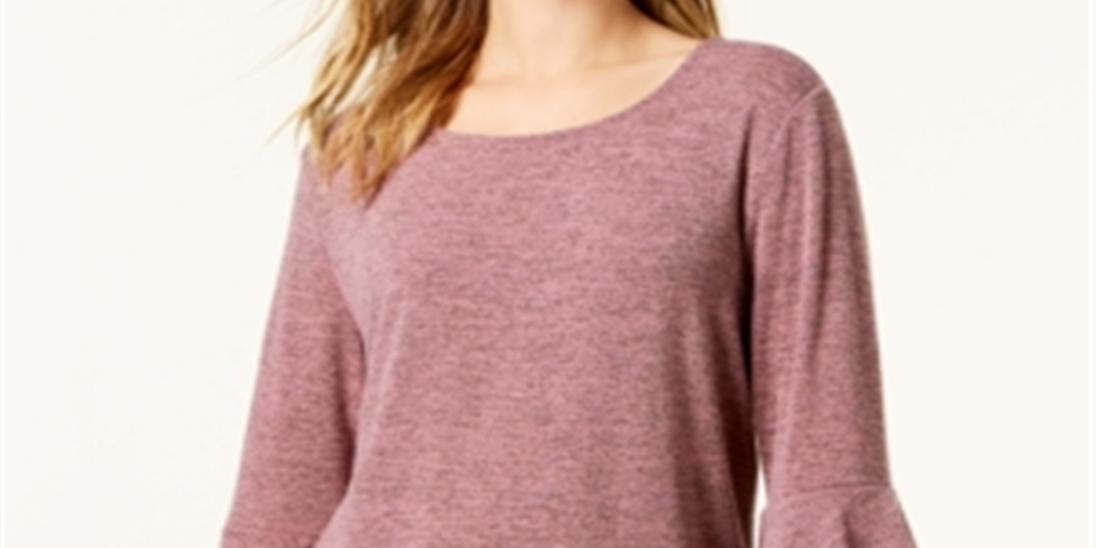 Style & Co Women's Double Bell Sleeve Top Red Size Petite