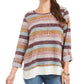 Style & Co Women's Striped Layered Look Sweater Purple Size Petite M