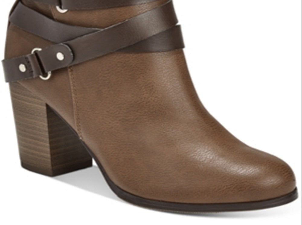 Material Girl Women's Melany Strappy Solid Ankle Boots Brown Size 7 M