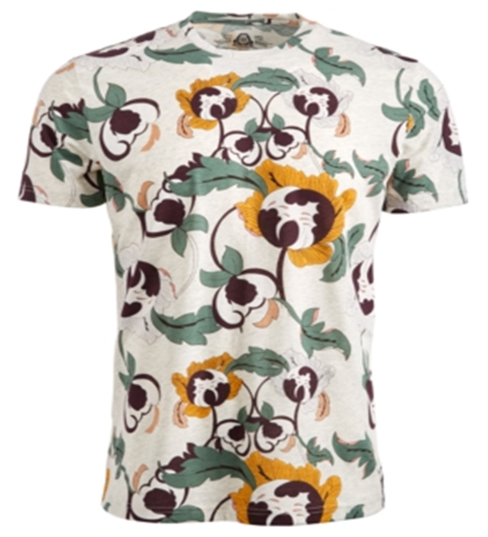 American Rag Men's Floral Print Crew Neck T-Shirt Brown Size XX-Large