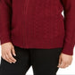 Karen Scott Women's Cable Knit Zip Front Sweater Red Size Petite