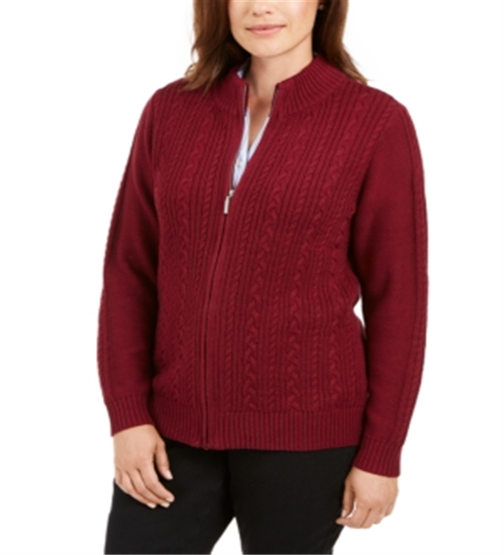 Karen Scott Women's Cable Knit Zip Front Sweater Red Size Petite