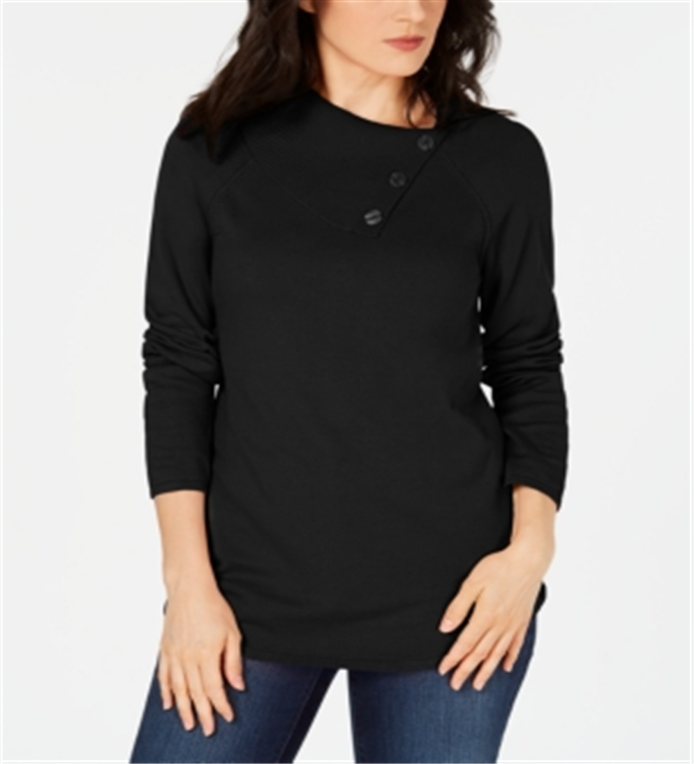 Karen Scott Women's Cotton Envelope Neck Sweater Black Size Small
