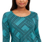 JM Collection Women's Printed 3/4 Sleeve Top Green Size Petite S