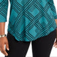 JM Collection Women's Printed 3/4 Sleeve Top Green Size Petite S