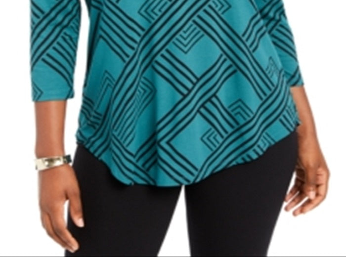 JM Collection Women's Printed 3/4 Sleeve Top Green Size Petite S
