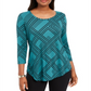 JM Collection Women's Printed 3/4 Sleeve Top Green Size Petite S