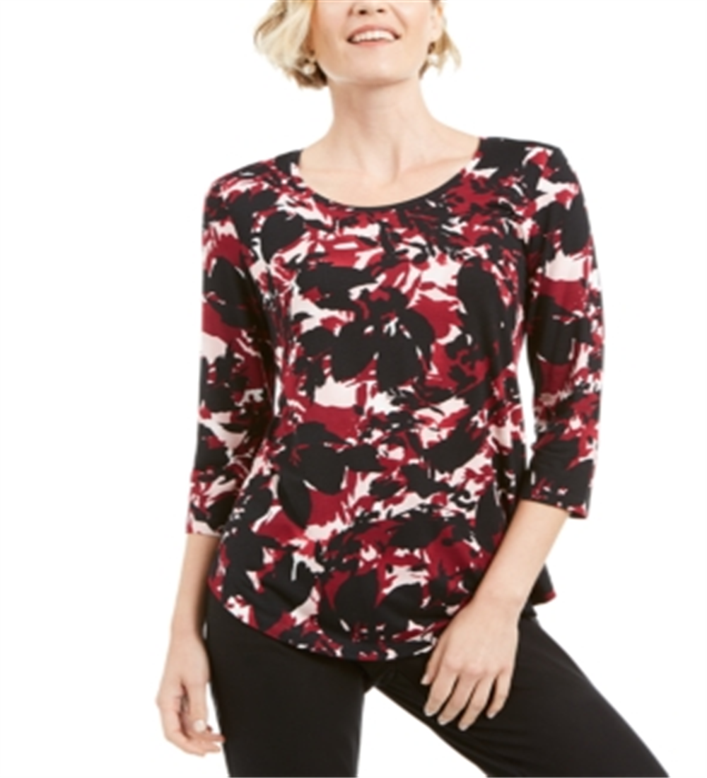 JM Collection Women's Floral Print Top Black -Size Petite XL