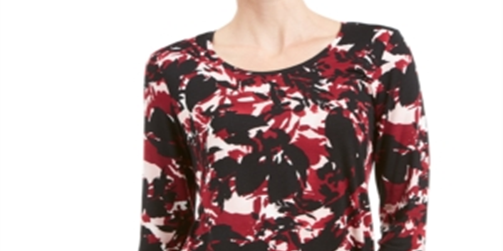 JM Collection Women's Floral Print Top Black -Size Petite XL