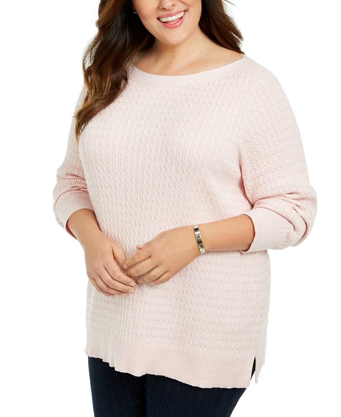 Karen Scott Women's Plus Cotton Boat Neck Sweater Pink Size 2X
